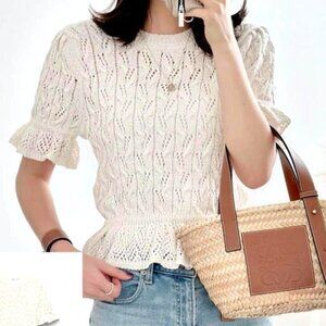 Zara Women's White and Cream Knit Top Size M